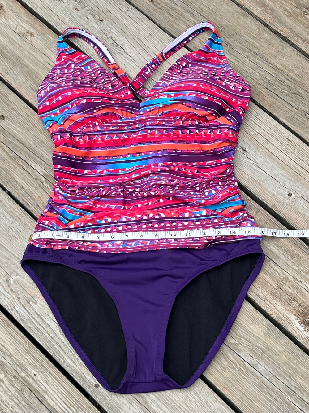 Jantzen geo-print ruched one-piece bathing suit M-L - Picture 9 of 10